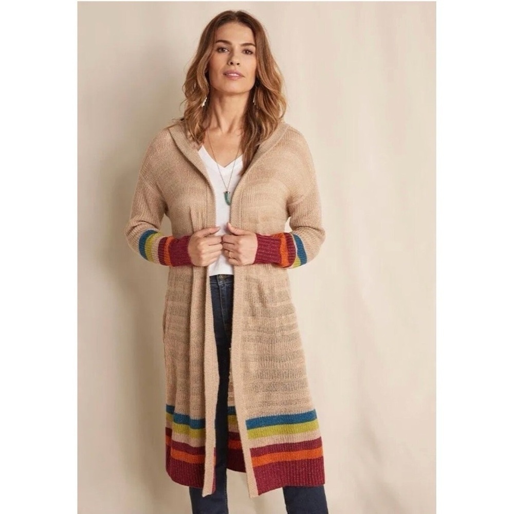 MATILDA JANE Stay Cozy Striped Hooded Open Front, Hooded‎ Duster Size XS